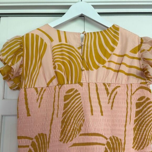 Bohme NWT pink floral smocked ruffle sleeve midi dress M - Picture 8 of 13